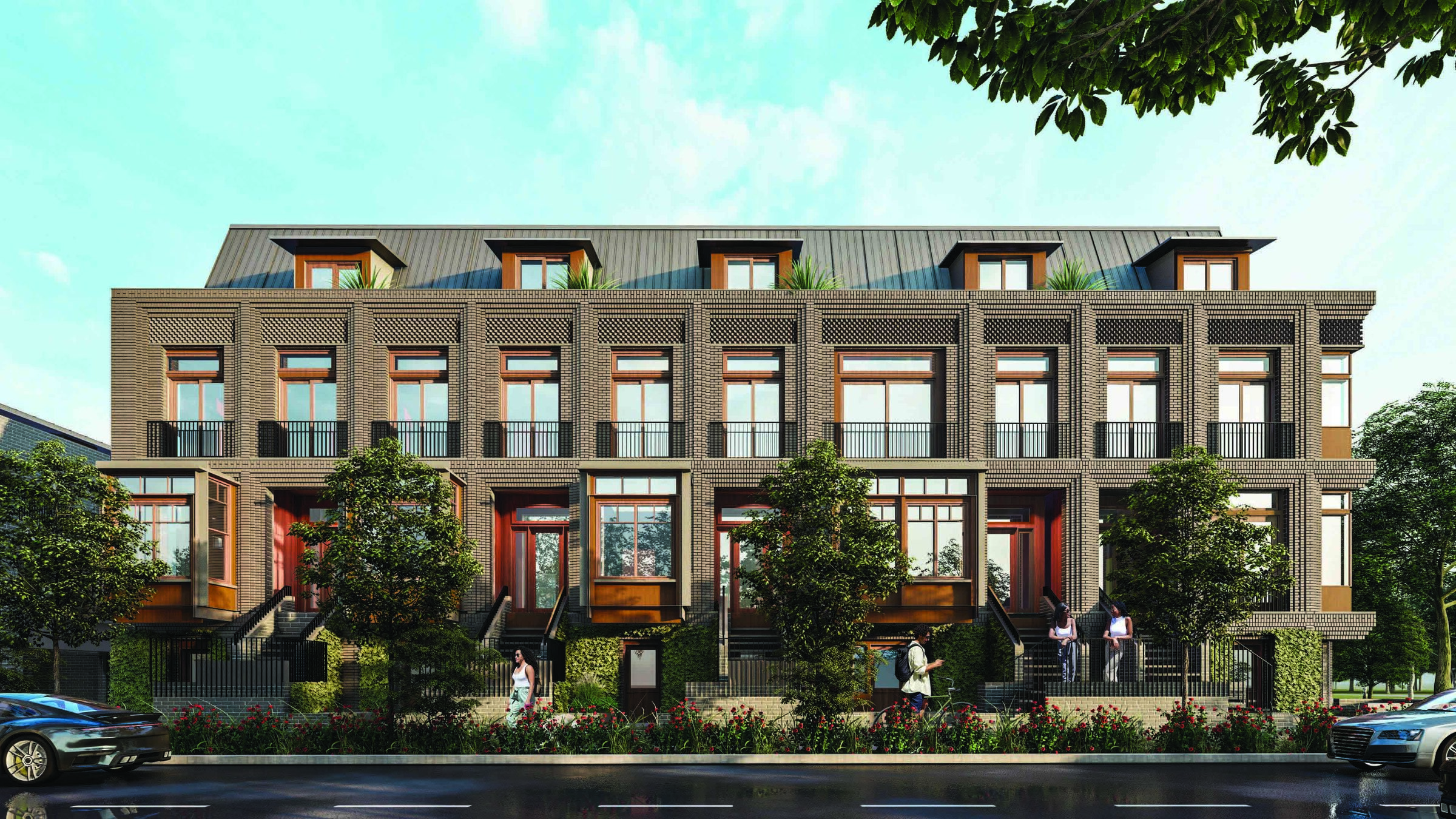 Nash & Berry townhomes — brick façades with wood-toned entries